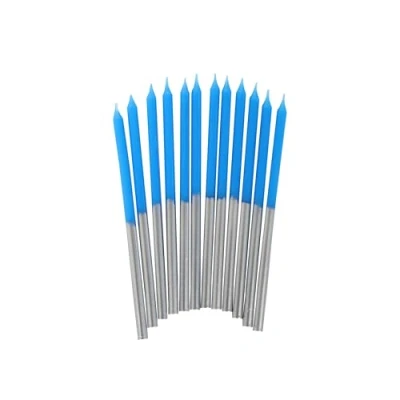 Image of Talking Tables Pack of 12 Blue and Silver Birthday Candles with Holders Long &amp; Tall 12cm Cake Decorations for Birthday, Wedding, Anniversary