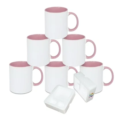 Image of MR.R 11oz Sublimation Blank Coffee Mugs,Cup White Mug Cup with Pink Color Inner and Handle,Set of 6