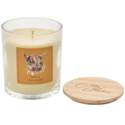 Image of Widdop Meg Hawkins Highland Cow Design Apple Orchard Fragrance Candle 250g, White (MH164)