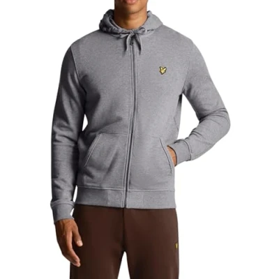 Image of Lyle &amp; Scott ZIP Through Hoodie Zipup sweatshirt, Men&#039;s, Size: Medium, Mid grey marl