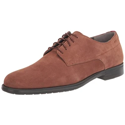 Image of HUGO Men&#039;s Smooth Suede Lace Up Derby Dress Shoe Oxford, Chestnut Brown, 8 UK