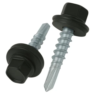 Image of 4.8 mm x 25 Roofing Screws, Hex Head Self drilling Multi color (RAL 9005 Jet Black) Roof Screws With EPDM Sealed Washer, Rust Proof Zinc Plated Hardened Coarse Thread Outdoor Screw (50 pcs)