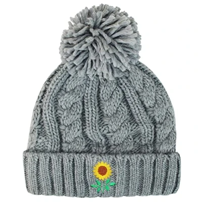 Image of TeddyTs Women&#039;s Sunflower Chunky Cable Knit Thermal Bobble Hat (Grey)