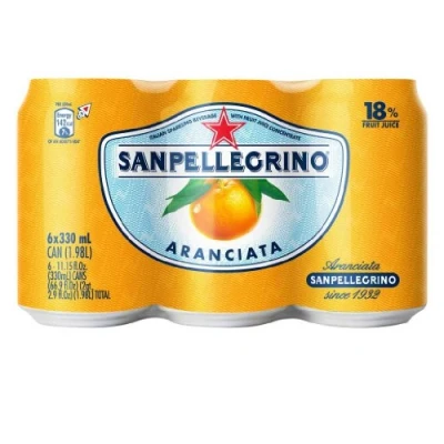 Image of Sanpellegrino Aranciata 6x 33cl 330ml Cans 18% Fruit Juice