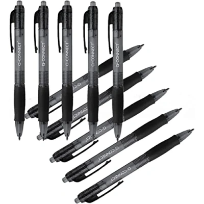 Image of Q Connect Retractable Ballpoint Pen Medium Black (Pack of 10)