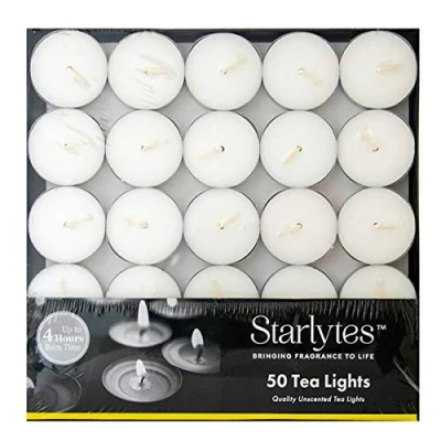 Image of STARLYTES UNSCENTED TEA LIGHTS 50 PACK 4HOURS BURN TIME
