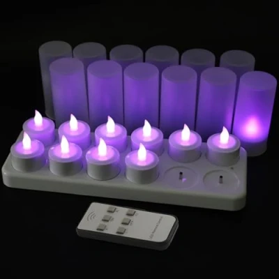Image of EuroFone Rechargeable LED Candles Tealight Purple Candle Flameless with Remote Control (12pcs)