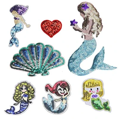 Image of 1 Set Diy Costume Mermaid Sequin Patch Sew Iron on Embroidered Applique Craft Handmade Cloths