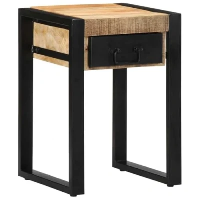 Image of vidaXL Solid Mango Wood Side Table 35x35x50 cm Brown End with Drawer and Shelf for Living Room/Bedroom/Office Retro Style