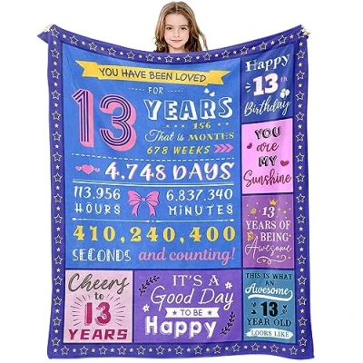 Image of Paihvcn 13 Year Old Girl Birthday Gift Ideas, 13th Gifts for Girls, Decorations, Yr Girls Age Throw Blanket 60&quot;x50&quot;
