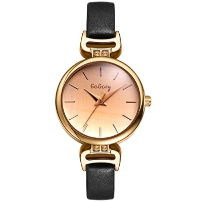 Image of JewelryWe Leather Wristwatch for Women Round Analog Quartz Watch Minimalist Business Casual Dress Watch, Mother&#039;s Day