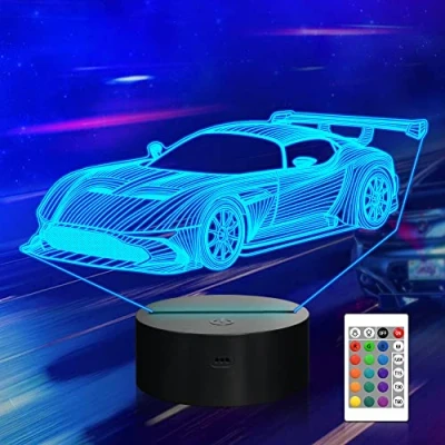 Image of CooPark Car 3D Gifts Lamp, Rally Vehicles Illusion Optical Night Light 16 Colors Changing with Remote Control Kids Bedroom Decor Birthday Gift for Sports Racing Lover Children Boy Men