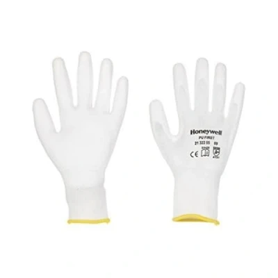 Image of Honeywell 2132255 08 PU First Gloves, 100% Nylon Knitted, White, Coating on the Palm and Fingers, Used for Fine Handling or Under Glove, Size 8 (Pack of 10 Pairs)