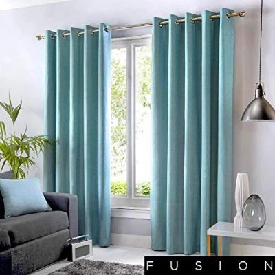 Image of Fusion Duck Egg W66 x L54 (168 137cm) Blue Eyelet Curtains 100% Cotton Bedroom/Living Room Door Curtain Thermal Drapes/Window Treatment Sorbonne Collection, Fabric, 1 Count (Pack of 1)