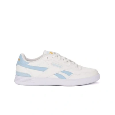 Image of Reebok Women&#039;s Court Advance Clip Tennis Shoes, Chalk/SOFTBLUE/FIERCEGOLD, 6 UK