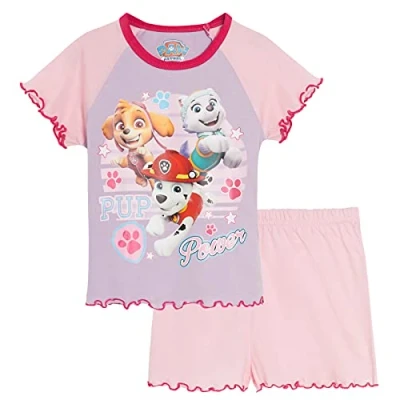 Image of Paw Patrol Girls Short Pyjamas Skye Everest Kids Shortie Pjs Set Nightwear Lilac/Pink 12 18 Months