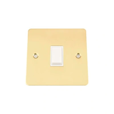 Image of Light Switch 1 Gang Polished Brass Flat White Insert Plastic 10 Amp Single 2 Way