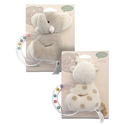 Image of eLLi &amp; Raff Plush Teether Rattle Eco Friendly Super Soft Toy for Babies and Toddlers Made from Recycled Fibres Suitable Birth (Raff)
