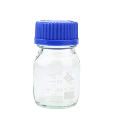 Image of Scientific Laboratory Wide Mouth Round Glass Reagent Bottles, Lab Storage Jar with Screw Caps (100ml)