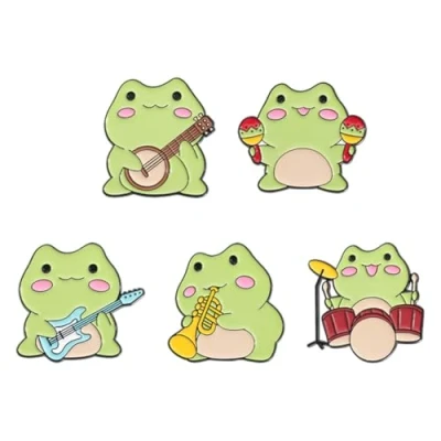 Image of 5pcs Frog Music Enamel Pins Funny Cute Guitar Brooches Cartoon Animal Brooch Badge for Backpacks Badges Hats Bags Deco Jewelry Gift
