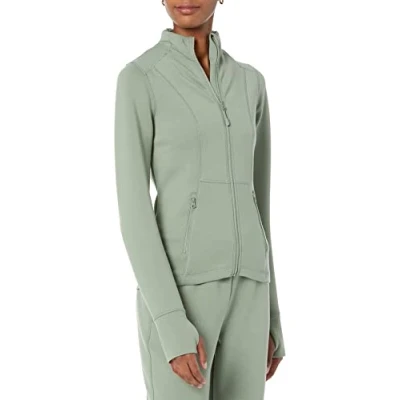 Image of Amazon Essentials Women&#039;s Active Sweat Zip Through Jacket, Sage Green, XXL