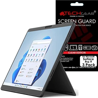 Image of TECHGEAR 3 Pack Screen Protectors for Microsoft Surface Pro 11 / 10 9 (13&quot; screen) Ultra Clear Protector Guard Cover + Cleaning Cloth &amp; Applicator Card