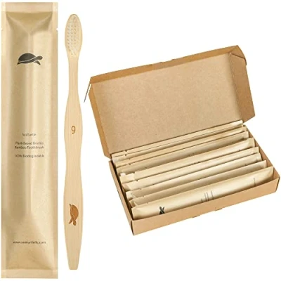 Image of Sea Turtle Plant Based Bristles, Soft Bamboo Toothbrushes, Individually Sealed (10 Pack)