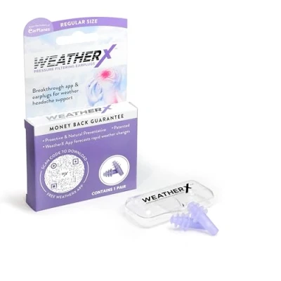 Image of WeatherX Headache Prevention Pressure Filtering Earplug for Shifts in Barometric Weather Pressure, Download Free Alert app (Regular 1 PK)