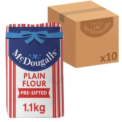 Image of McDougalls Pre Sifted Plain Flour, 1.1 kg Bag (Pack of 10)