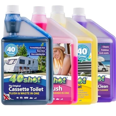 Image of 40Shot Triple Clean Pack Blue, Pink &amp; Multi 3 x 1L Concentrates Caravan Motorhome Toilet Care Exterior Cleaning 40 Doses Each Waste Breakdown, Odour Control Shine