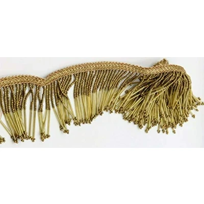 Image of Exclusive 1 X Yard Gold Bead Fringe Bridal Saree Tassel Sewon Trim Curtain Edge Lace 2 inc (Antique Gold)