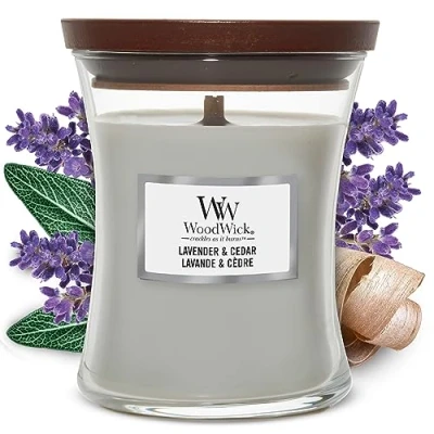 Image of WoodWick Scented Candle Medium Lavender &amp; Cedar 11 cm / ø 10