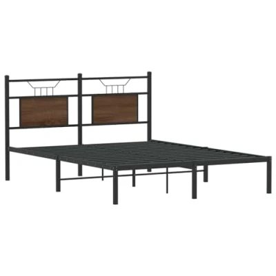 Image of vidaXL Quality Engineered Wood Bed Frame in Brown Oak Modern, Bohemian Style, Double with Wooden Legs and Plywood Slats, Durable &amp; Stable, 140x190 cm