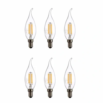 Image of TEKLED® C35 Tail Filament Vintage LED Bulbs Flame Tip E14 Small Edison Screw Energy Saving 4W Light Bulb 40W Equivalent NONDIMMABLE Clear 2700K 470LM 6 Pack Warm White