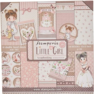 Image of Stamperia International KFT Little Girl Paper Pad 10 Sheets Double Sided, Multicoloured, 30.5 x (12&quot; 12&quot;)