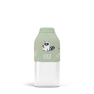 Image of monbento Kids Water Bottle MB Positive S Raccoon 330ml Leakproof Perfect for School, Park, Travel BPA Free Food Grade Safe Green