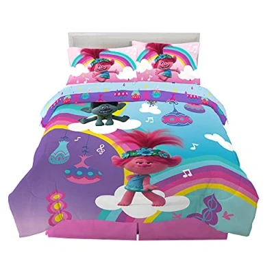 Image of Franco Kids Bedding Super Soft Comforter and Sheet Set, 5 Piece Full Size, Trolls World Tour
