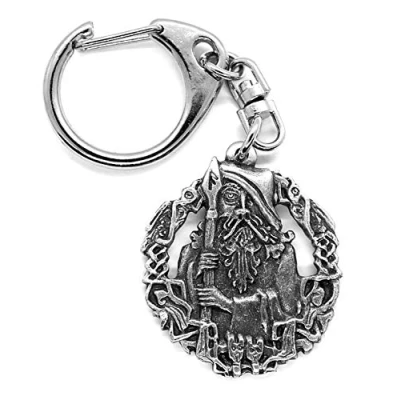 Image of Viking Odin God Push Gate Keyring with a Grey Burlap Pouch