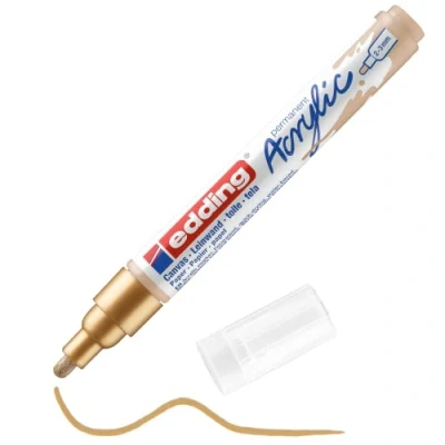 Image of edding 5100 acrylic marker medium gold 1 waterproof paint round nib 2 3mm pen for drawing on canvas, art paper and wood markers pebbles