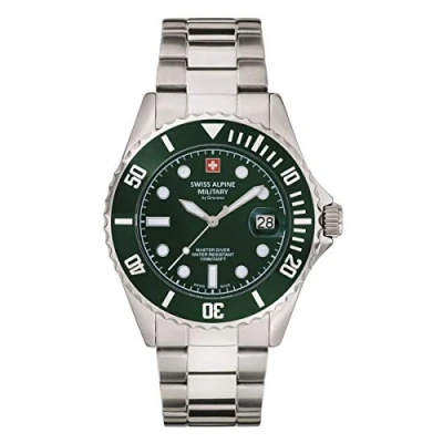 Image of Swiss Alpine Military Men&#039;s Watch, Master Dive, Analogue, Quartz, 7053.1 Stainless Steel, Steel/Green/Green 1134sam