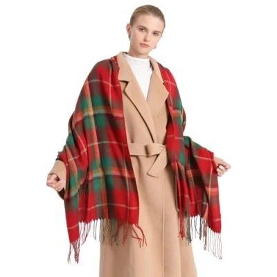 Image of Miss Lulu Women Scarves Winter Long Soft Warm Tartan Check Wraps Wool Spinning Tassel Shawl Stole Scarf Ladies (Red and Green)