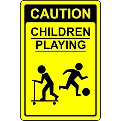 Image of Caution Children Playing Safety Sign 1mm Plastic (400mm x 300mm)