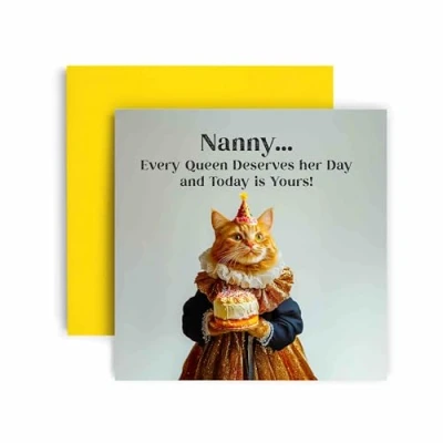 Image of Huxters Funny Nanny Happy Birthday Card Every Queen Cat Deserves Her Day Gift for 14.8cm (Nanny)