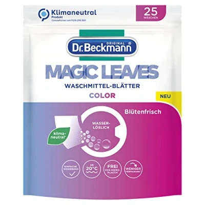 Image of Dr. Beckmann Magic Leaves Colour Detergent Sheets, Pre Dosed &amp; Water Soluble Washsheets, Space Saving and Easy to Use, 10 x 25 Sheets