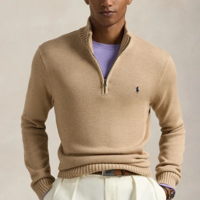 Image of Polo Ralph Lauren Cotton Quarter ZIP Sweater Jumper, Men&#039;s, Size: Small, Camel