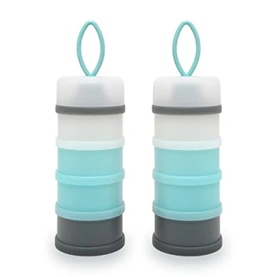 Image of Nordlif Baby Milk Powder Dispenser Pot, 2 Packs, Portable Formula Container, Feeding Travel Storage Non Spill Stackable Snack BPA Free, 4 Compartments