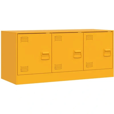 Image of vidaXL Mustard Yellow Modern TV Stand/Cabinet for Living Room Cold Rolled Steel with Storage Shelves, Media &amp; Entertainment Center, Metal Handles, 99x39x44 cm