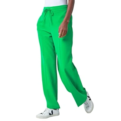 Image of Roman Wide Leg Trousers for Women Ladies Linen Dressy Joggers Sweatpants Lounge Tie Front Tracksuit Bottoms Palazzo Yoga Jogging Gym Casual Loungewear Daywear Work Holiday Green Size 18