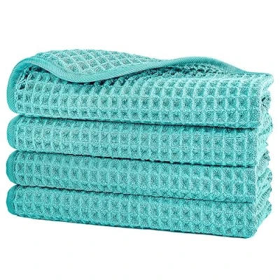 Image of POLYTE Microfibre Lint Free Washcloth Face Towel, 33 x cm, 4 Pack (Aqua, Waffle Weave)