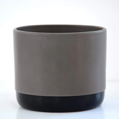 Image of Thompson &amp; Morgan Two Tone Grey Black Medium Ceramic Plant Flower Pot Round Modern Stylish Simple Design for Indoor House Plants Succulents 1 x Med